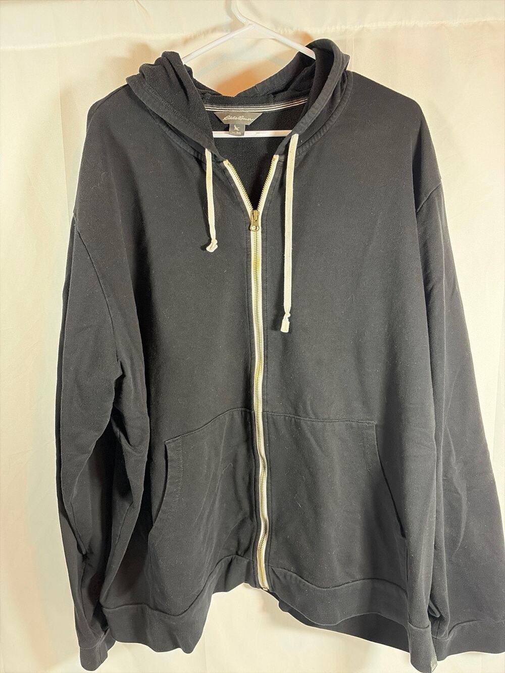 Eddie Bauer Full Zip Hoodie Sweatshirt Mens 3XL Black Fleece Drawstring Heavy